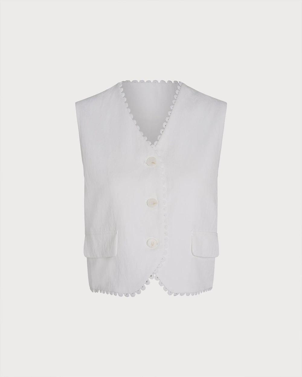 White V Neck Single Breasted Vest | Rihoas