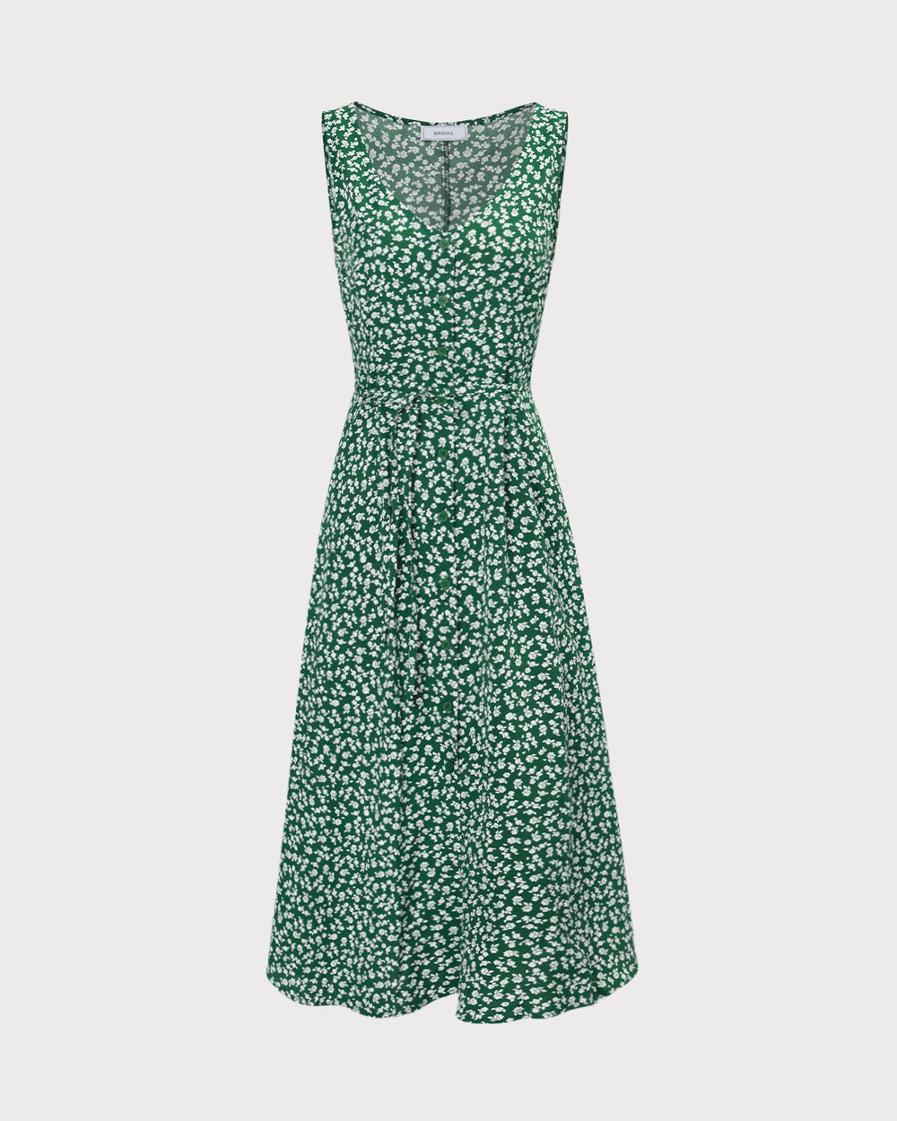 The Green V Neck Floral Button Midi Dress | Rihoas
