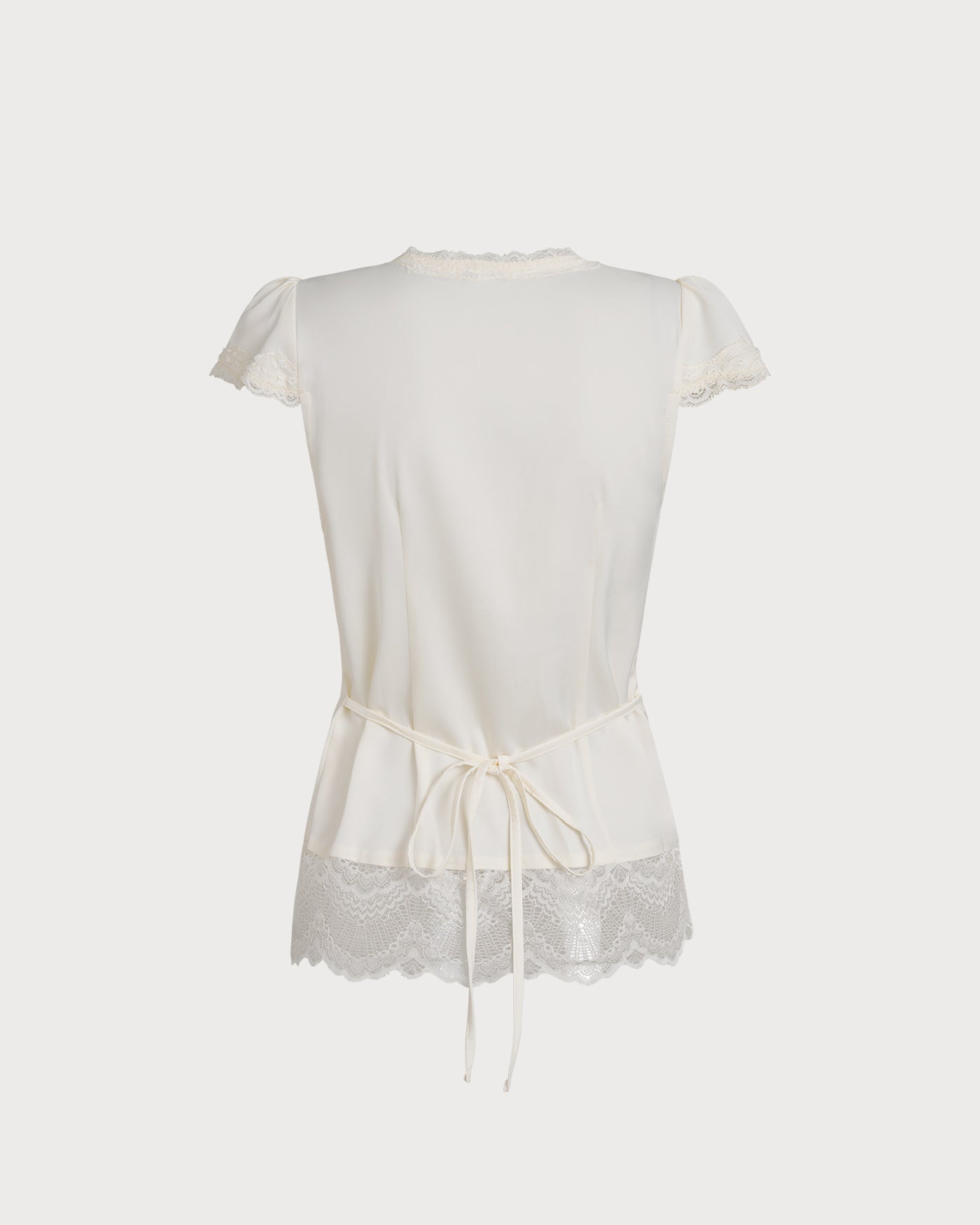 Apricot V Neck Lace Splicing Tee | Rihoas