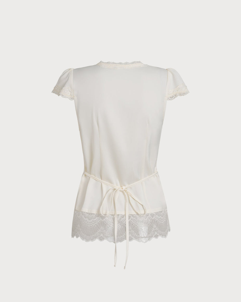 Apricot V Neck Lace Splicing Tee | Rihoas