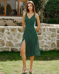 Green V Neck Floral Midi Dress | Rihoas