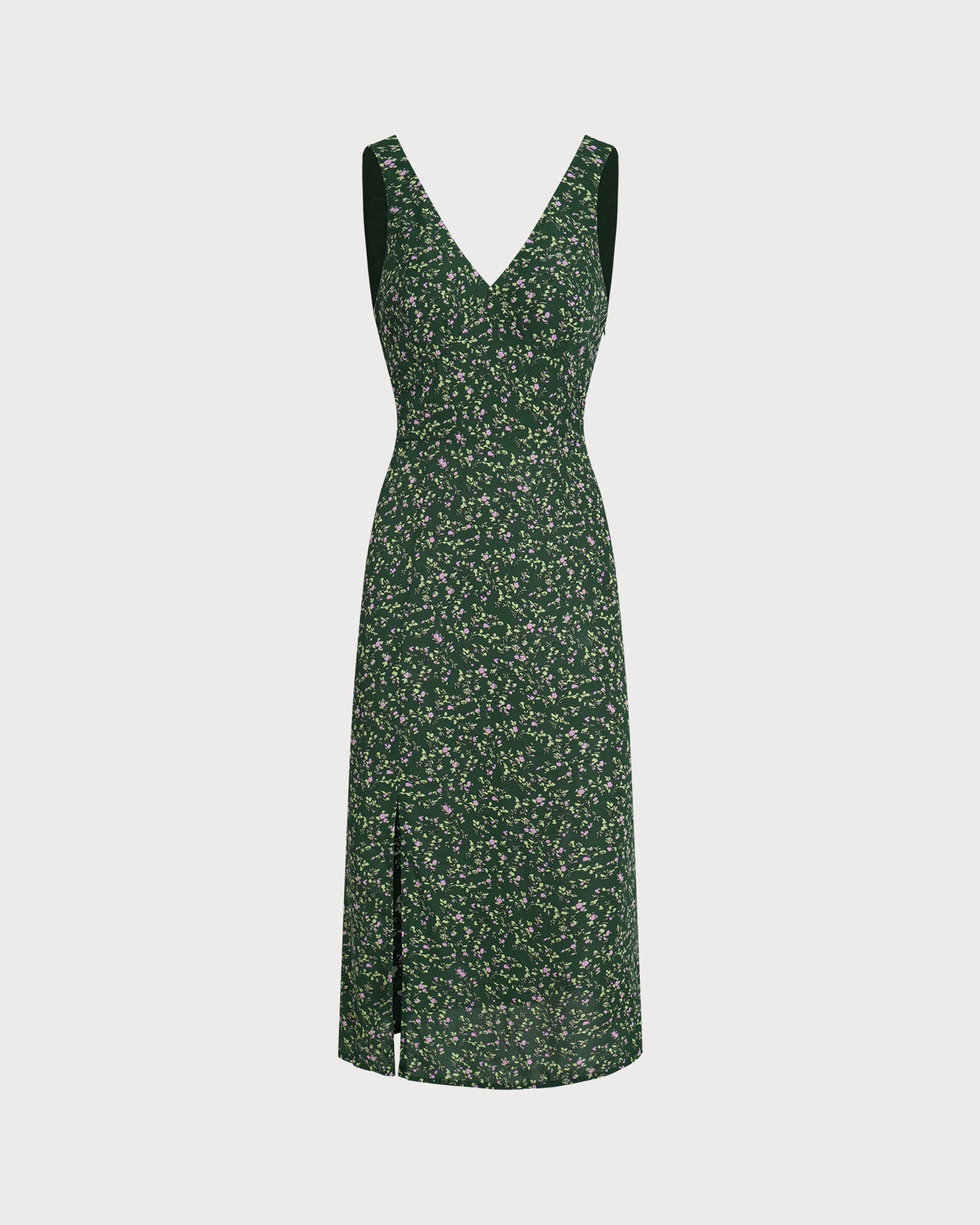 Green V Neck Floral Midi Dress | Rihoas