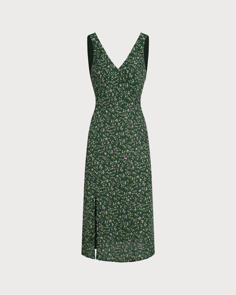 Green V Neck Floral Midi Dress | Rihoas