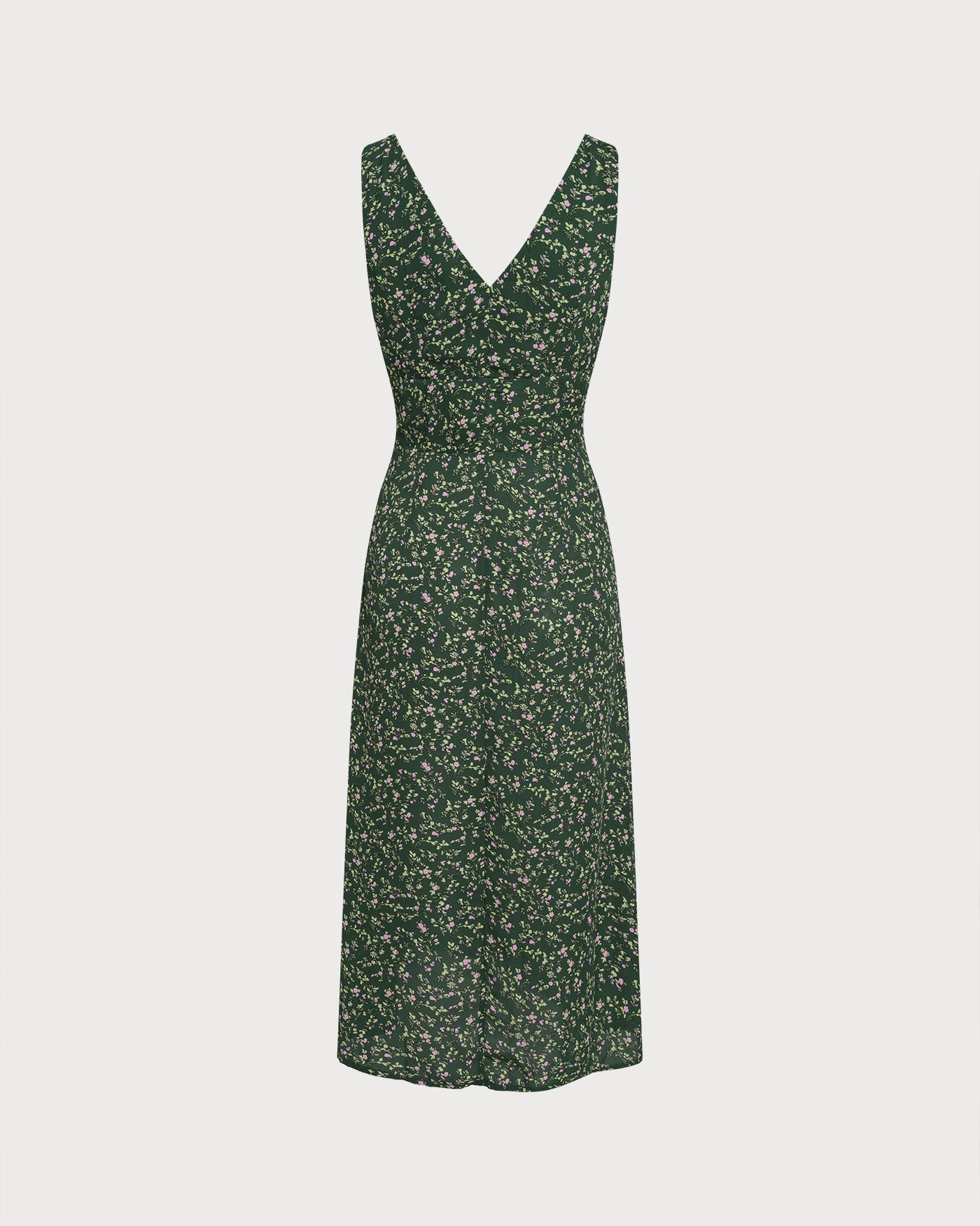 Green V Neck Floral Midi Dress | Rihoas