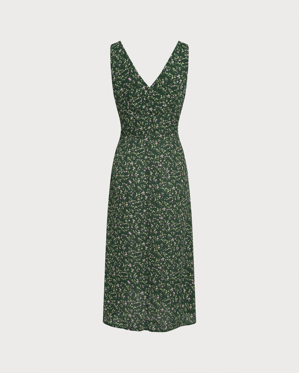 Green V Neck Floral Midi Dress | Rihoas