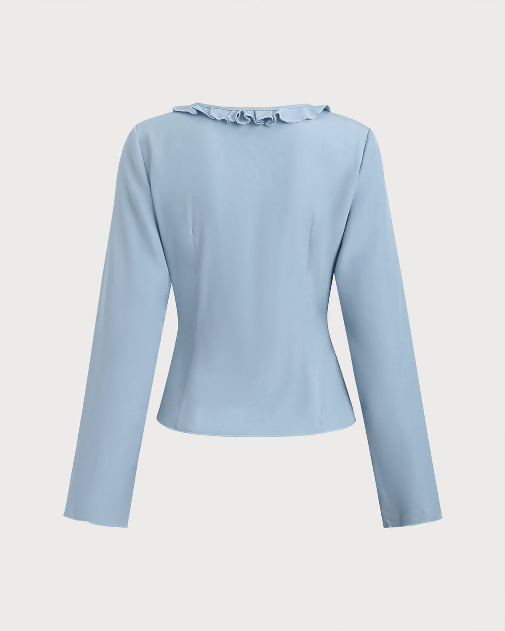 Blue Ruffle V Neck Button Blouse | Rihoas