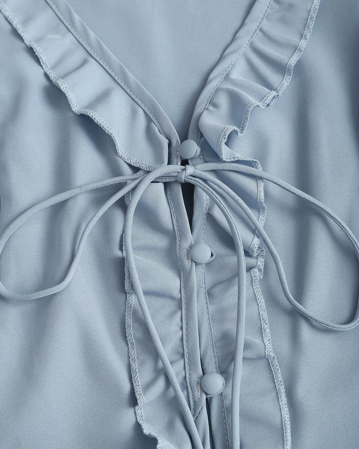Blue Ruffle V Neck Button Blouse | Rihoas