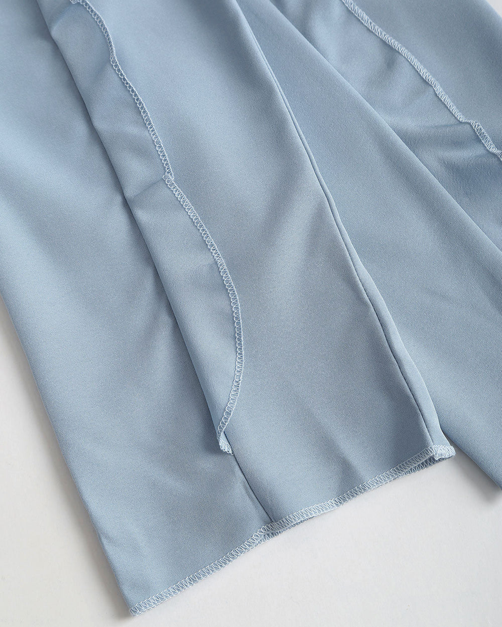 Blue Ruffle V Neck Button Blouse | Rihoas
