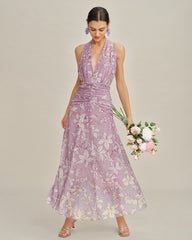 Purple Halter Floral Maxi Dress | Rihoas
