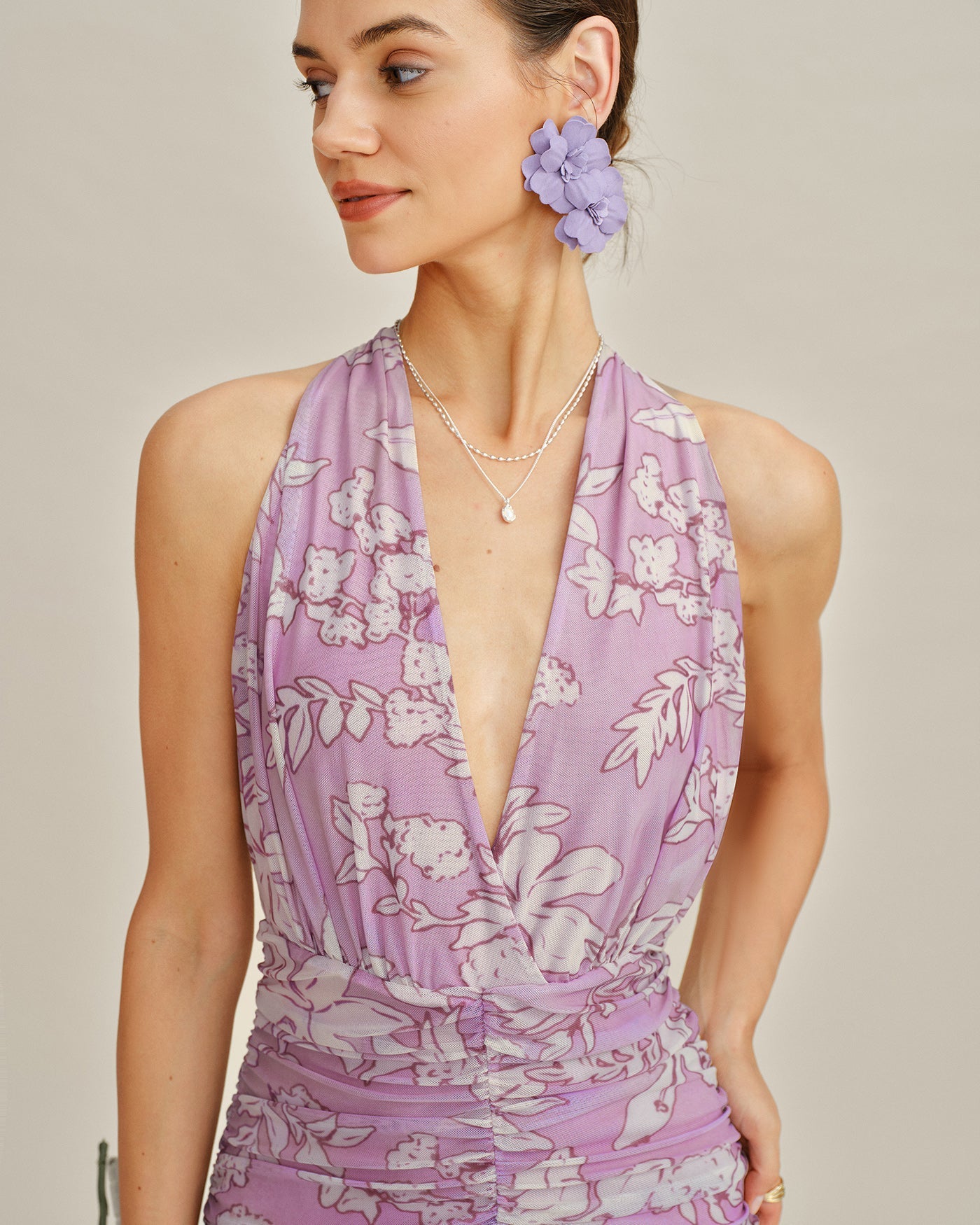 Purple Halter Floral Maxi Dress | Rihoas