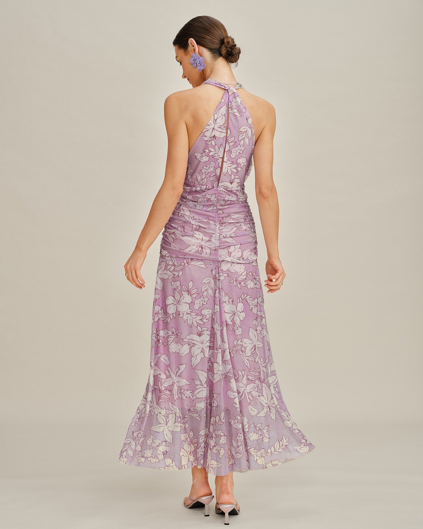 Purple Halter Floral Maxi Dress | Rihoas