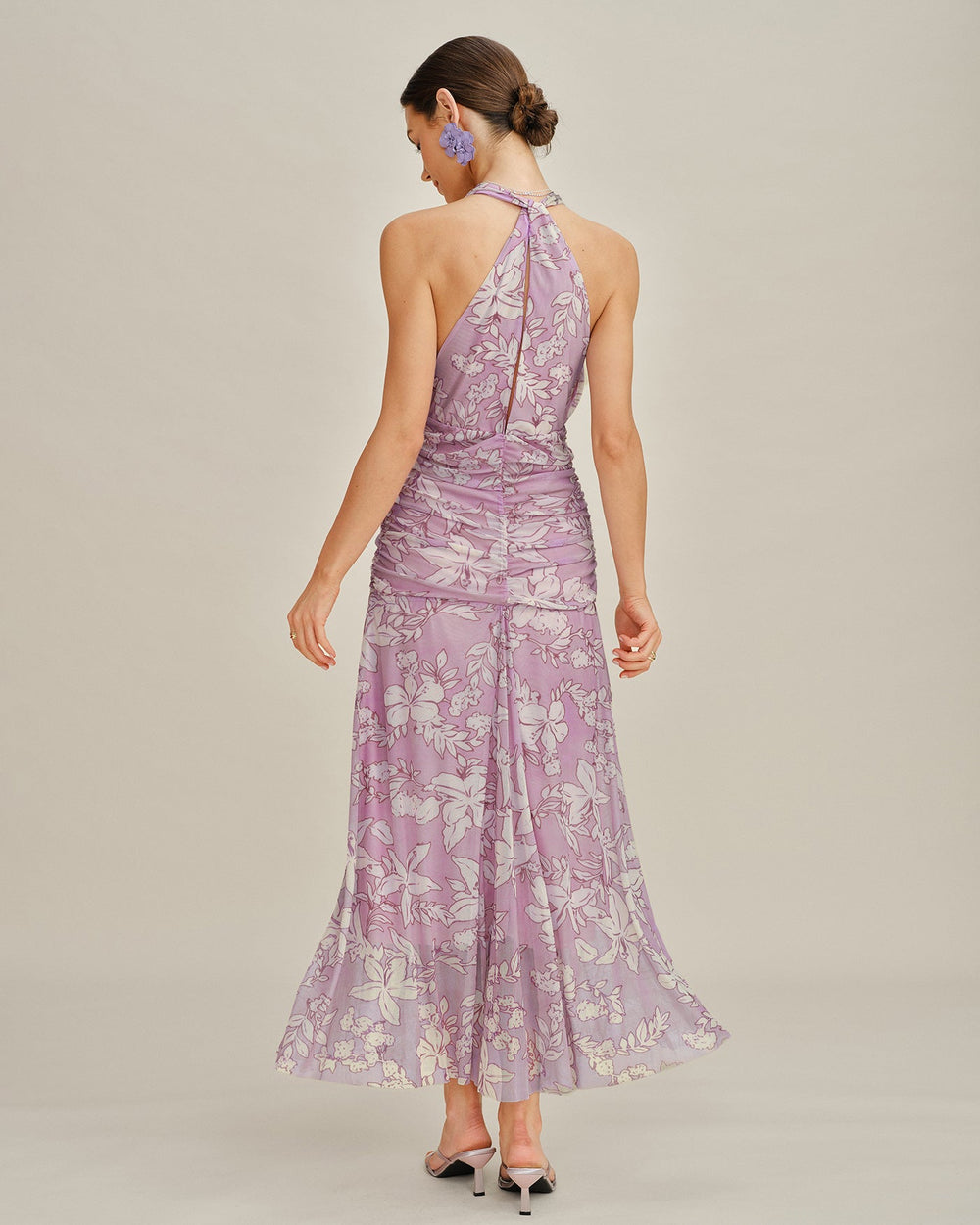 Purple Halter Floral Maxi Dress | Rihoas