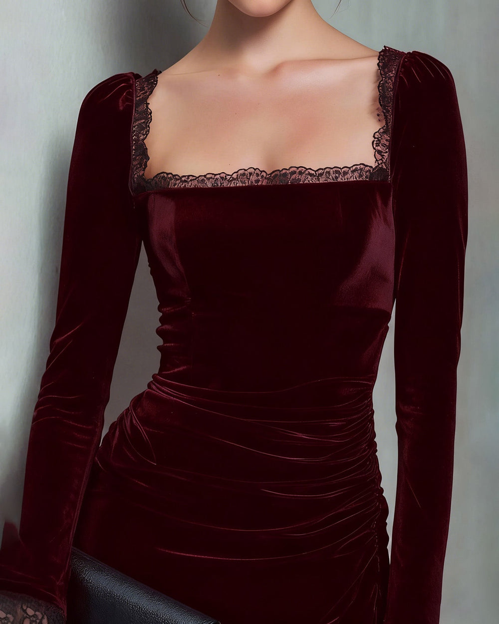 Wine Red Velour Square Neck Mini Dress | Rihoas