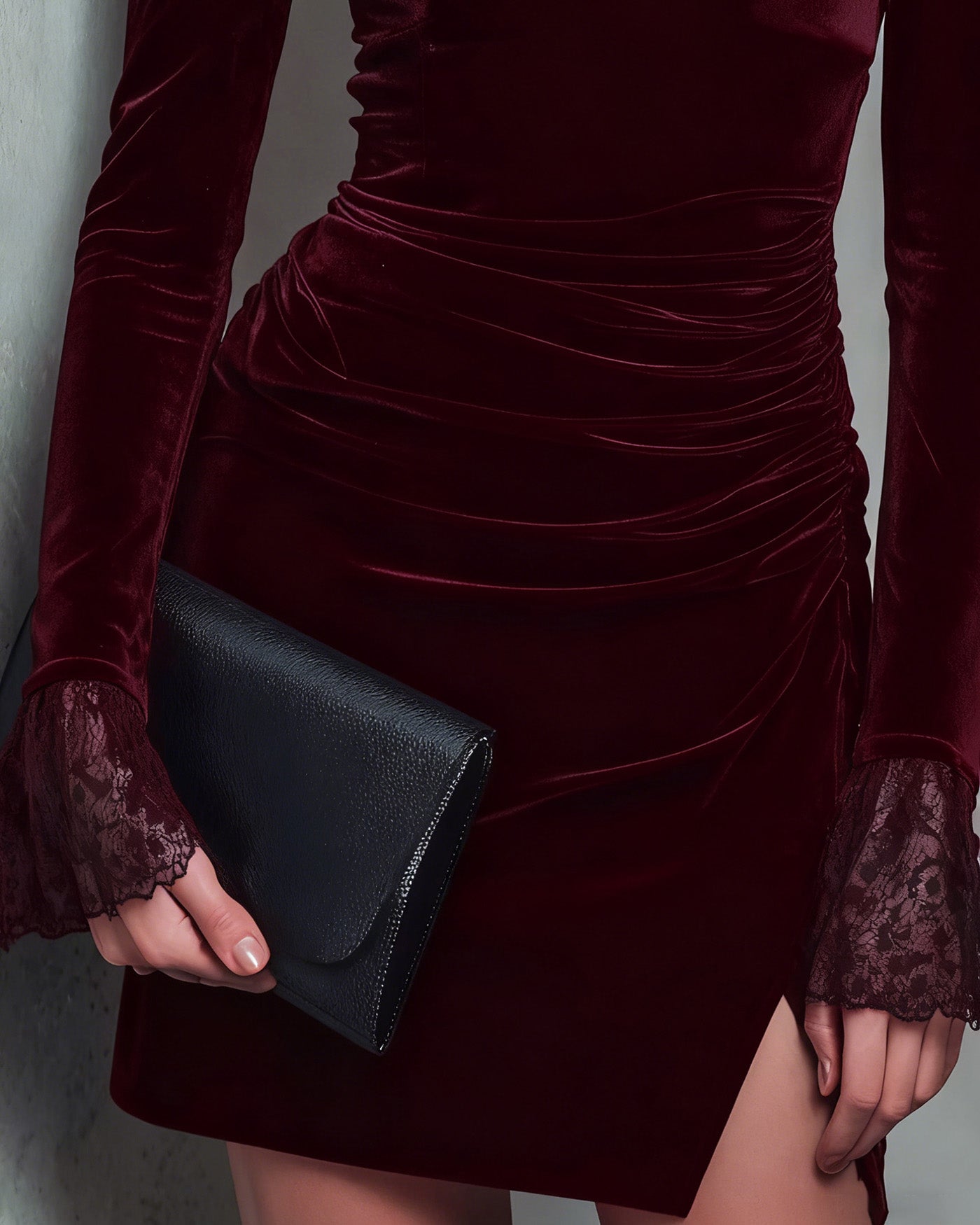 Wine Red Velour Square Neck Mini Dress | Rihoas