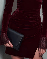 Wine Red Velour Square Neck Mini Dress | Rihoas