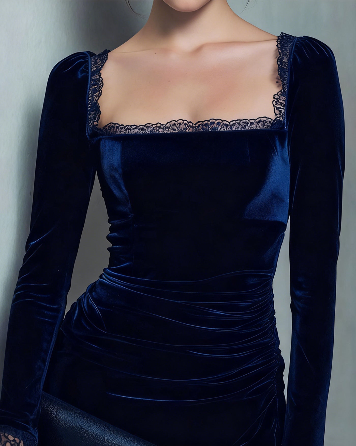Blue Velour Square Neck Mini Dress | Rihoas