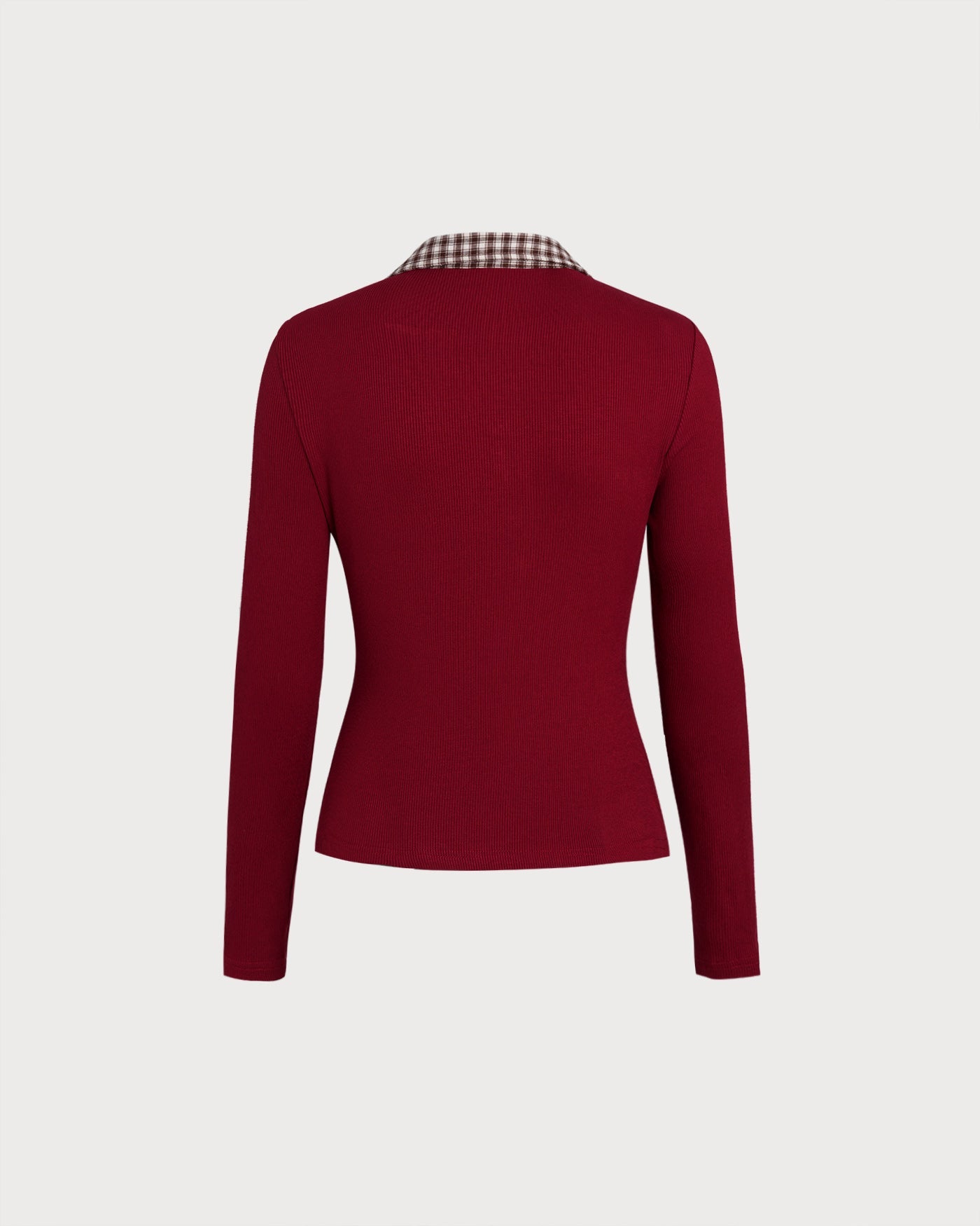 Red Plaid Collar Viscose Tee | Rihoas