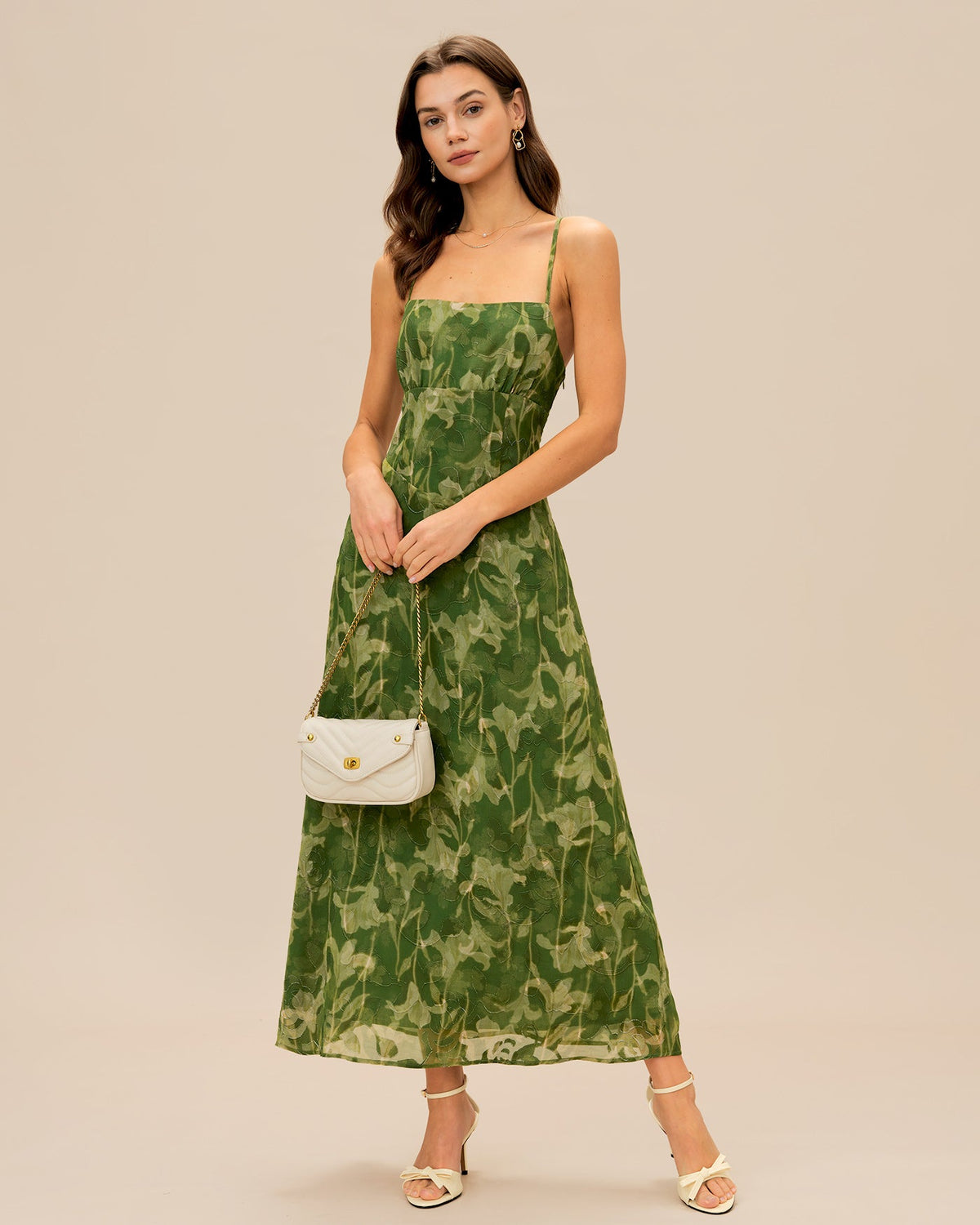 Green Floral X Cross Slip Maxi Dress | Rihoas