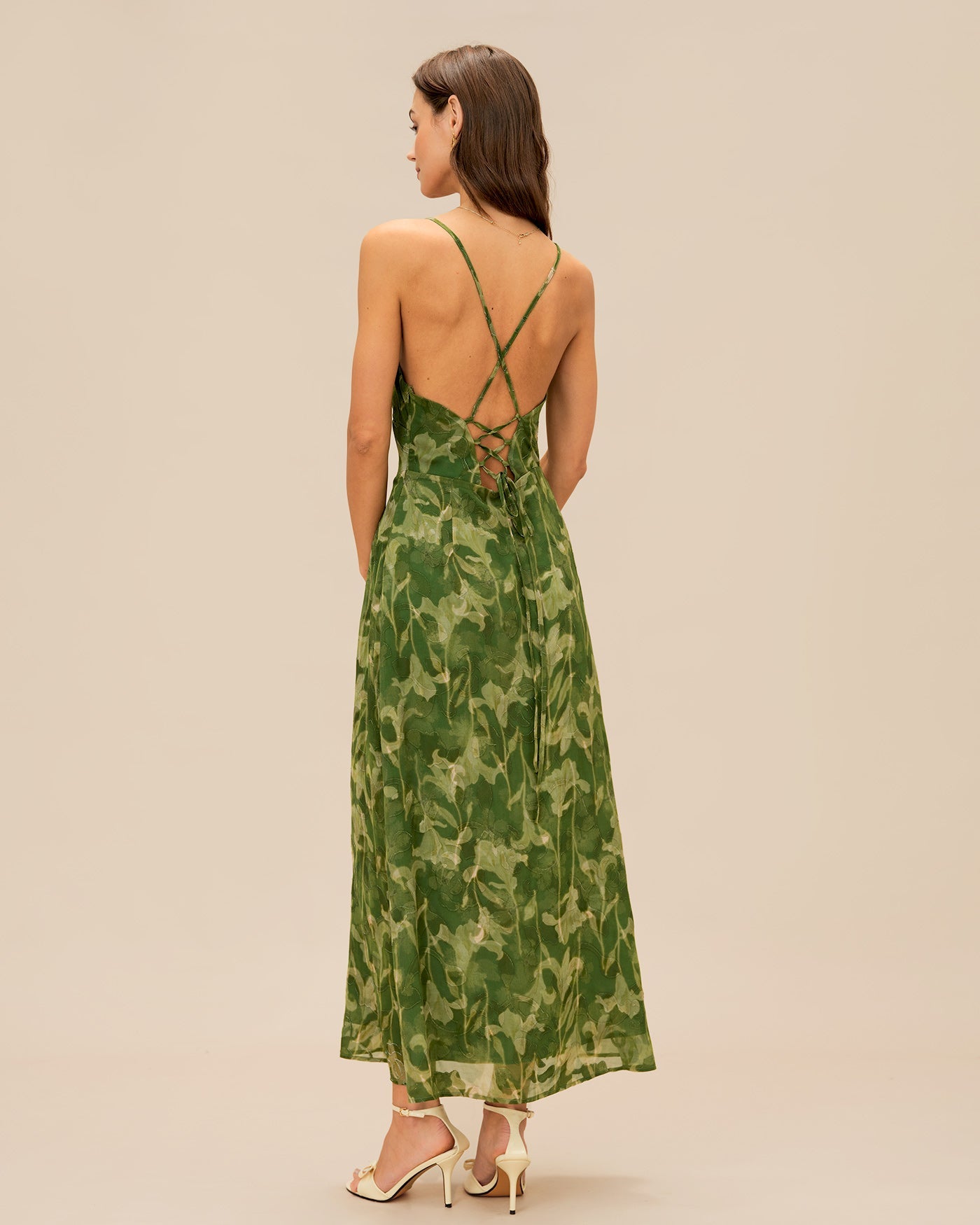 Green Floral X Cross Slip Maxi Dress | Rihoas