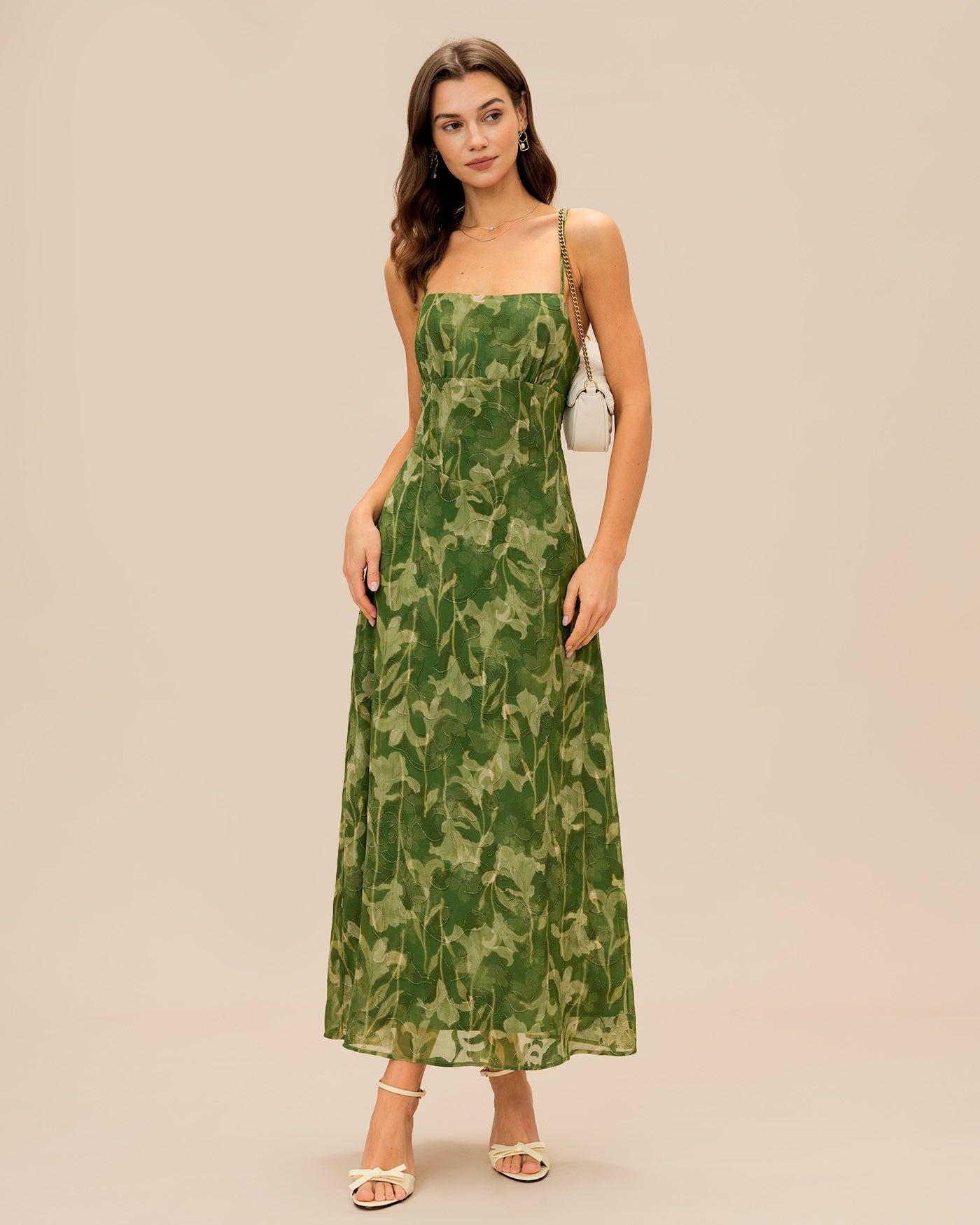 Green Floral X Cross Slip Maxi Dress | Rihoas