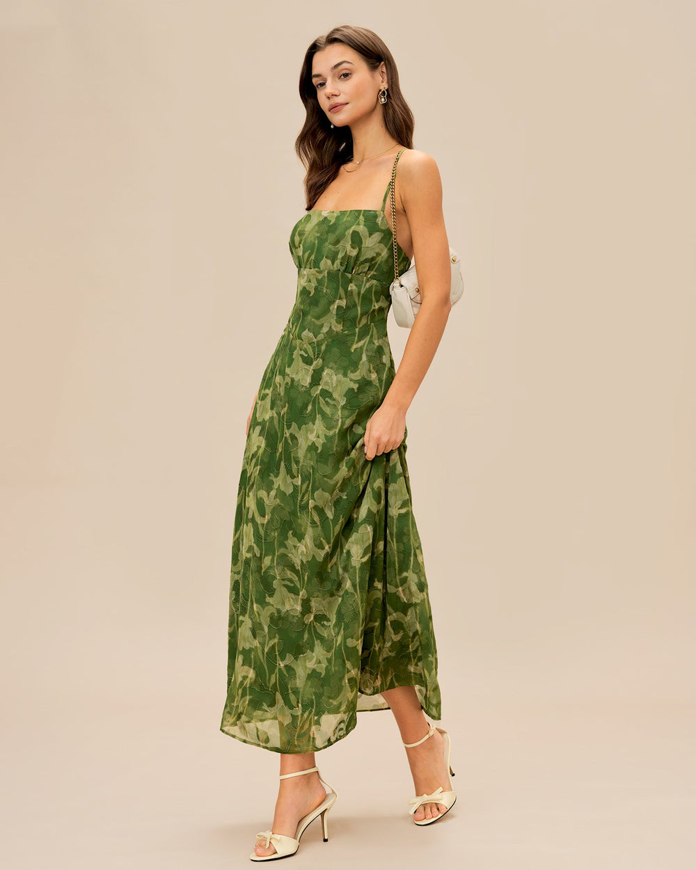 Green Floral X Cross Slip Maxi Dress | Rihoas