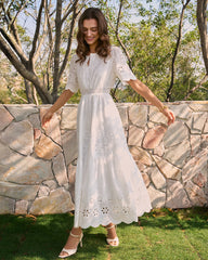 White V Neck Floral Maxi Dress | Rihoas