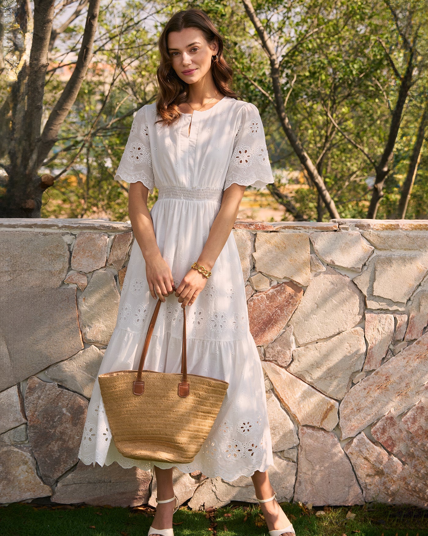 White V Neck Floral Maxi Dress | Rihoas