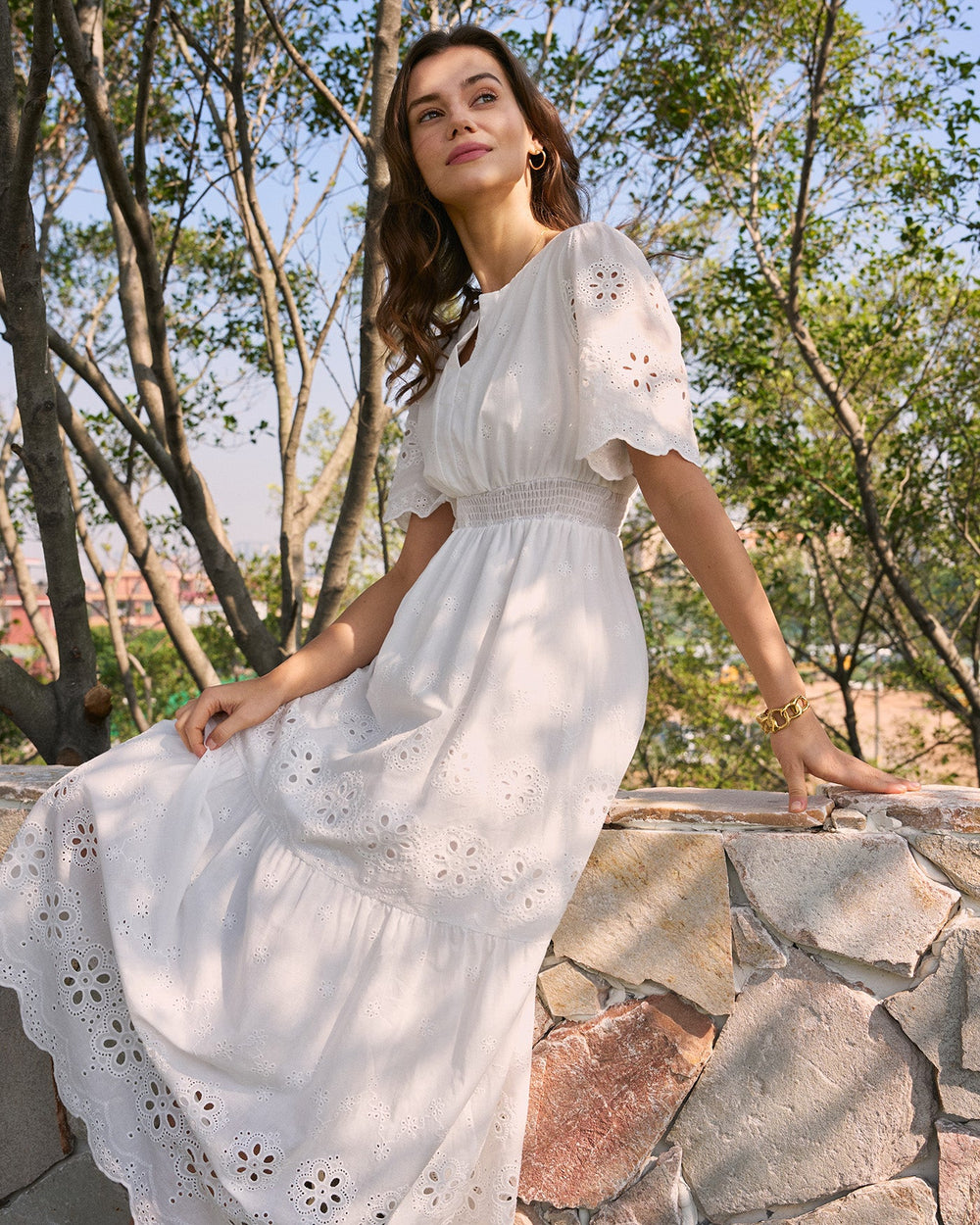 White V Neck Floral Maxi Dress | Rihoas