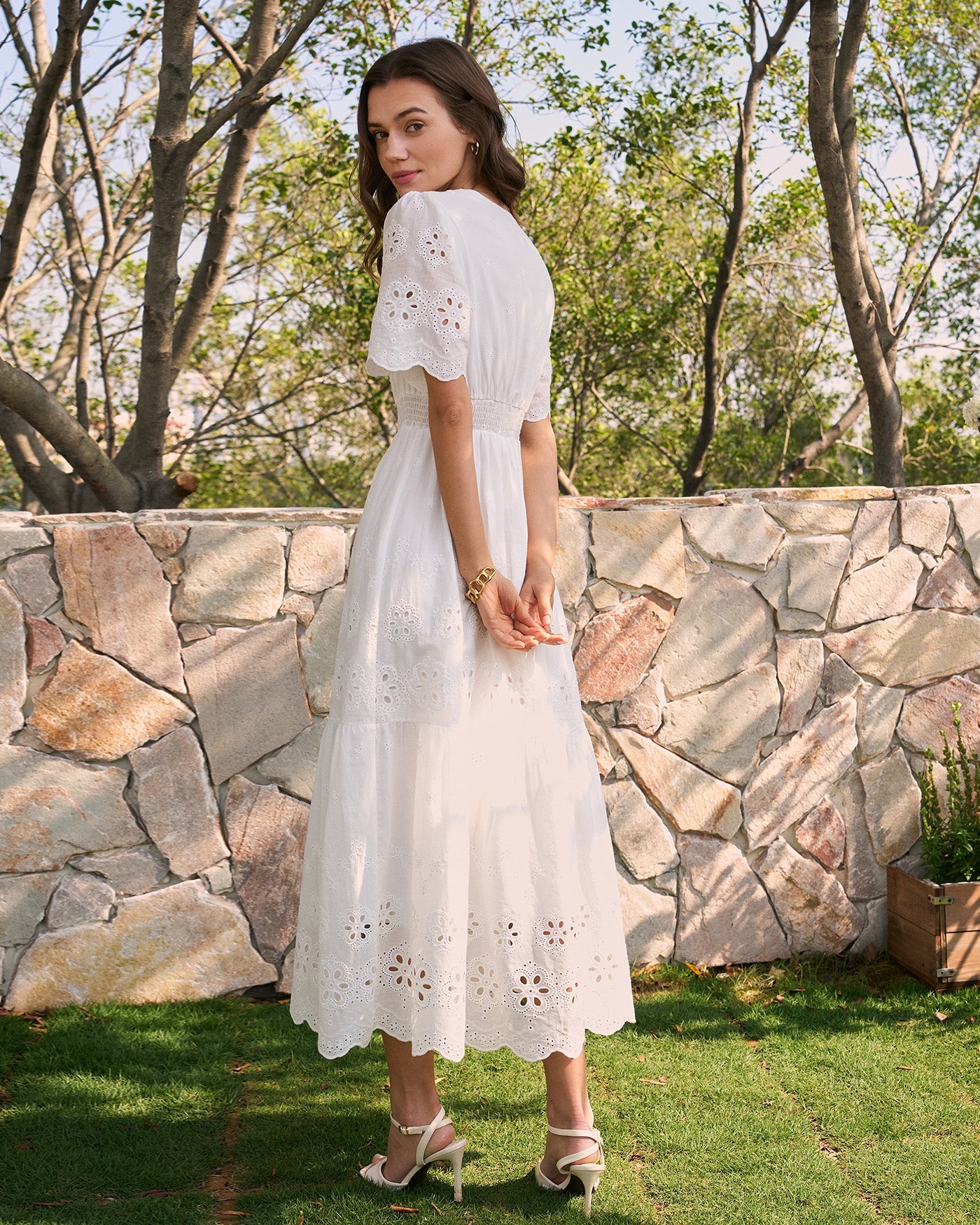White V Neck Floral Maxi Dress | Rihoas