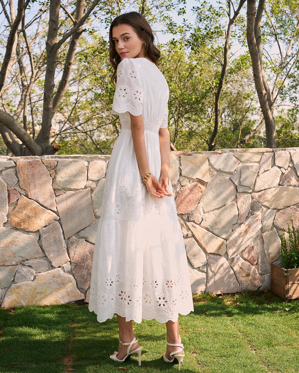 White V Neck Floral Maxi Dress | Rihoas