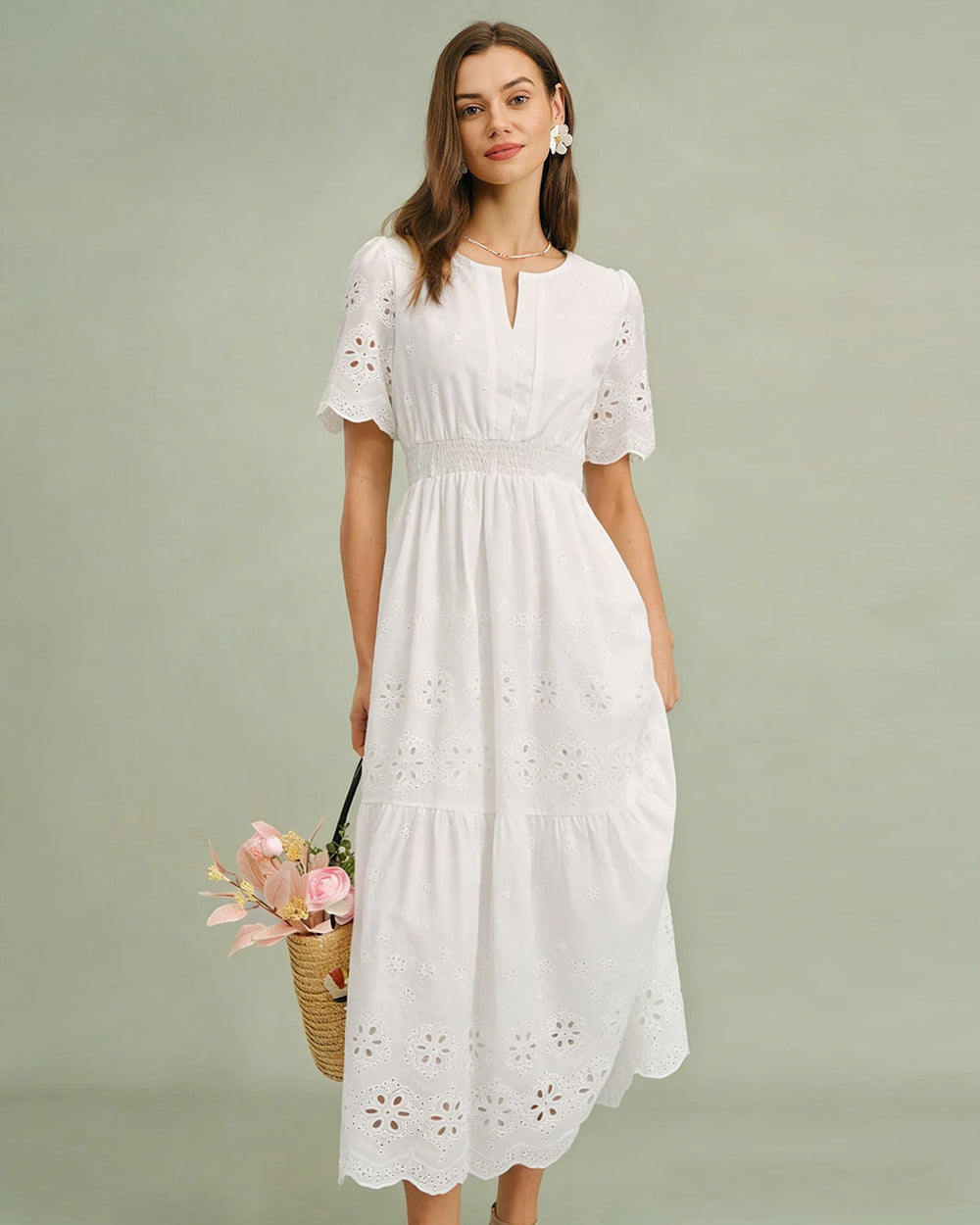 White V Neck Floral Maxi Dress | Rihoas