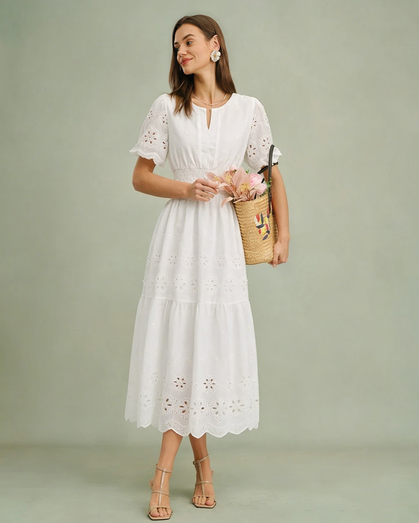 White V Neck Floral Maxi Dress | Rihoas