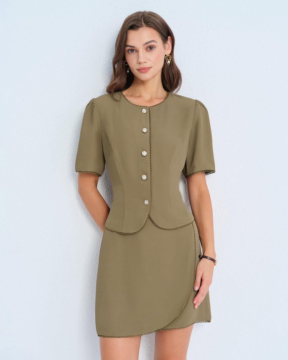 Khaki A-Line Mini Skirt | Rihoas