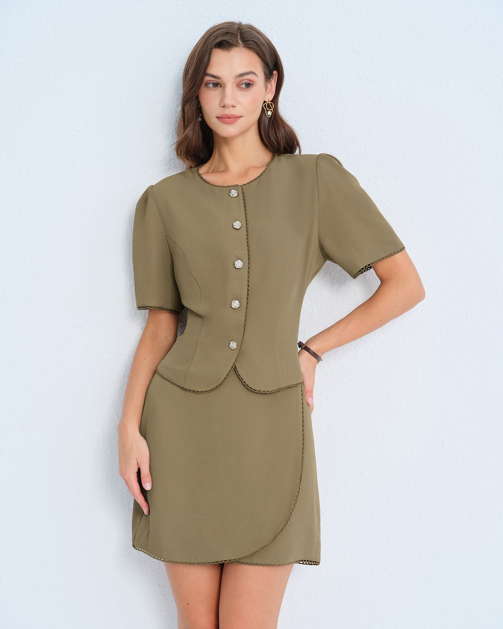 Khaki A-Line Mini Skirt | Rihoas