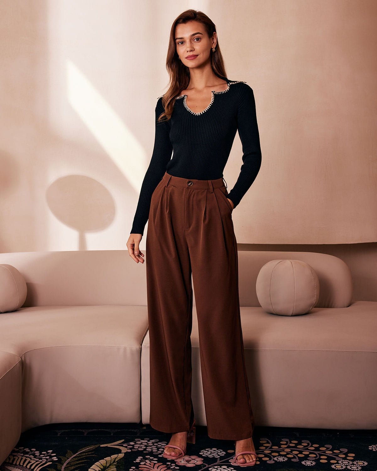 The Black Lapel Seam Colorblock Knit Top | Rihoas