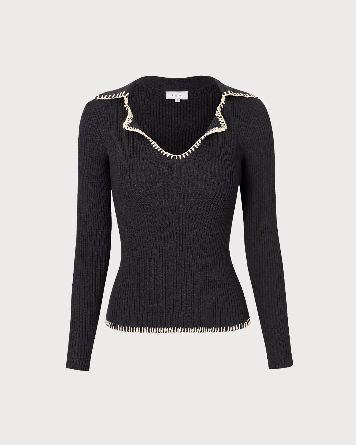 The Black Lapel Seam Colorblock Knit Top | Rihoas