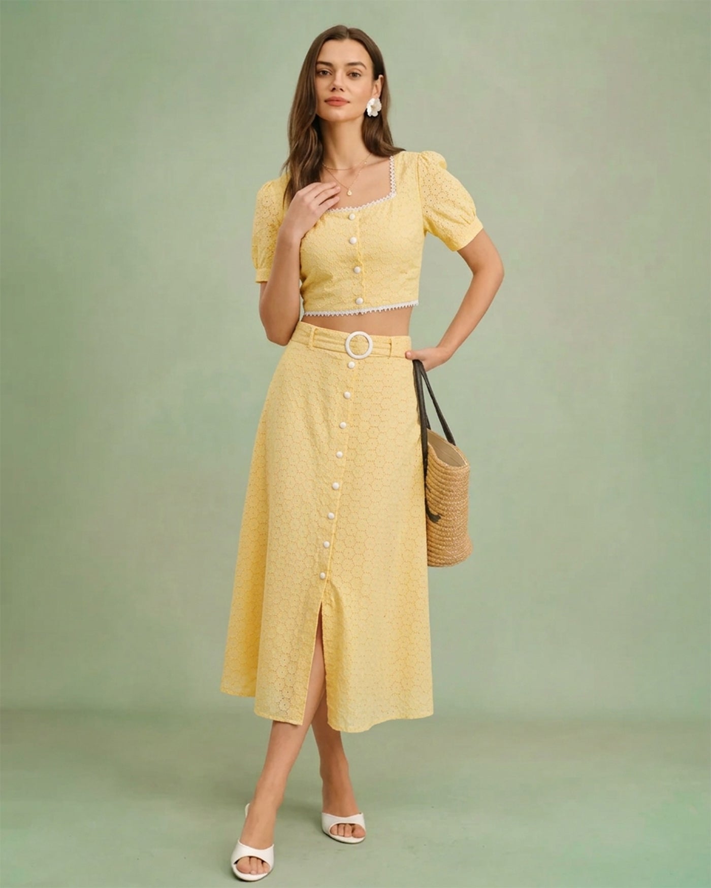 Yellow Square Neck Embroidery Blouse | Rihoas