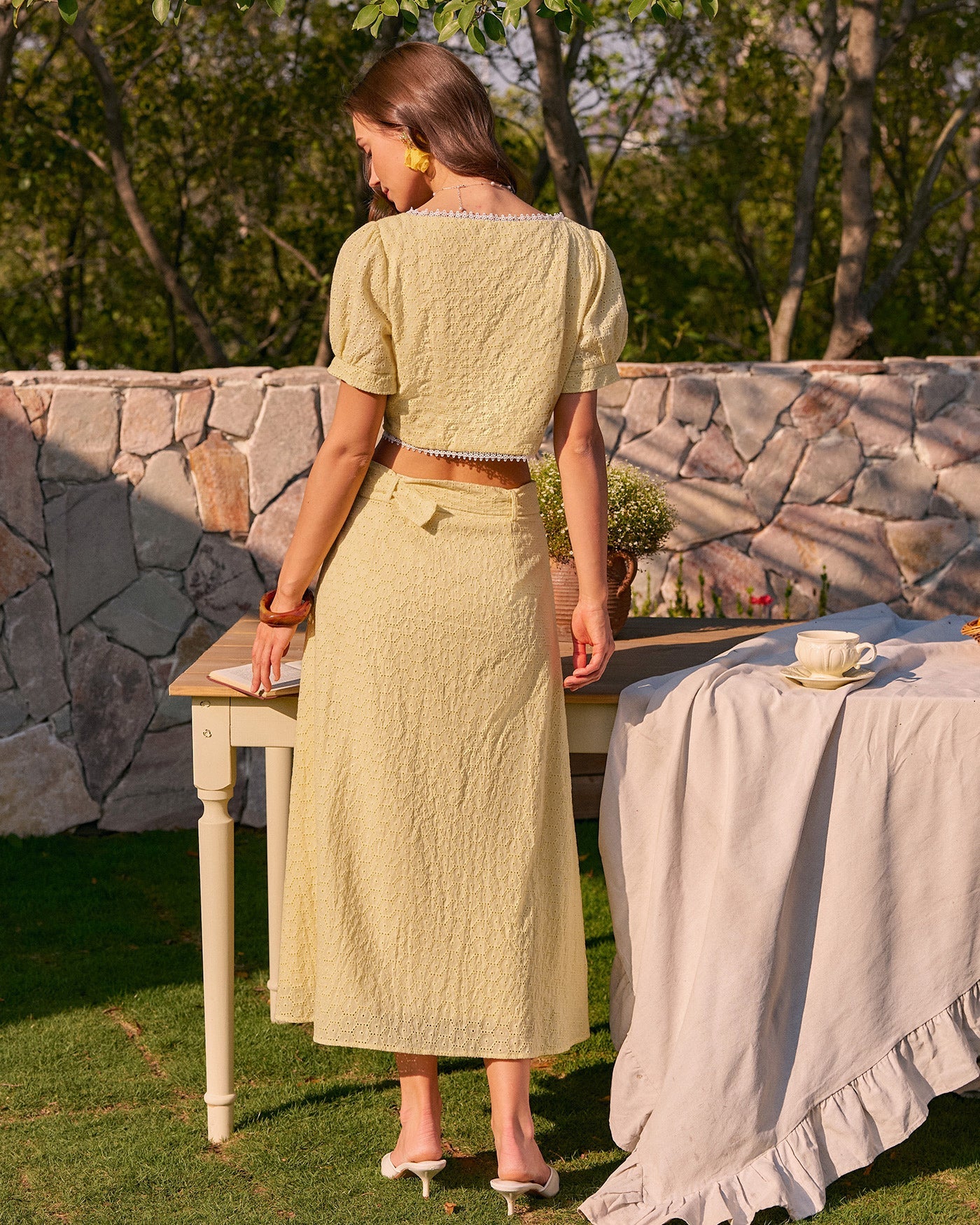 Yellow Square Neck Embroidery Blouse | Rihoas