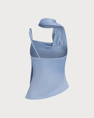 Blue Solid Pleated Tank Top | Rihoas