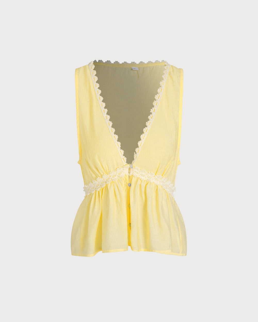 Yellow V Neck Button Tank Top | Rihoas