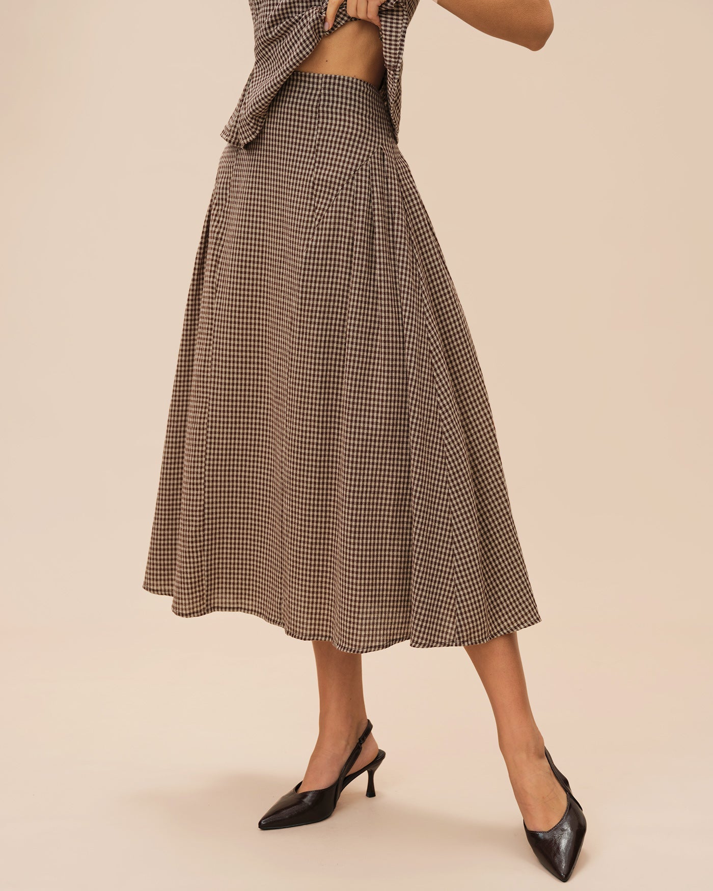 Brown Plaid Midi Skirt | Rihoas