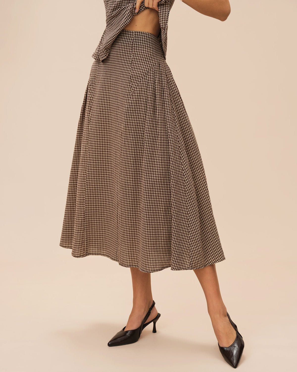 Brown Plaid Midi Skirt | Rihoas