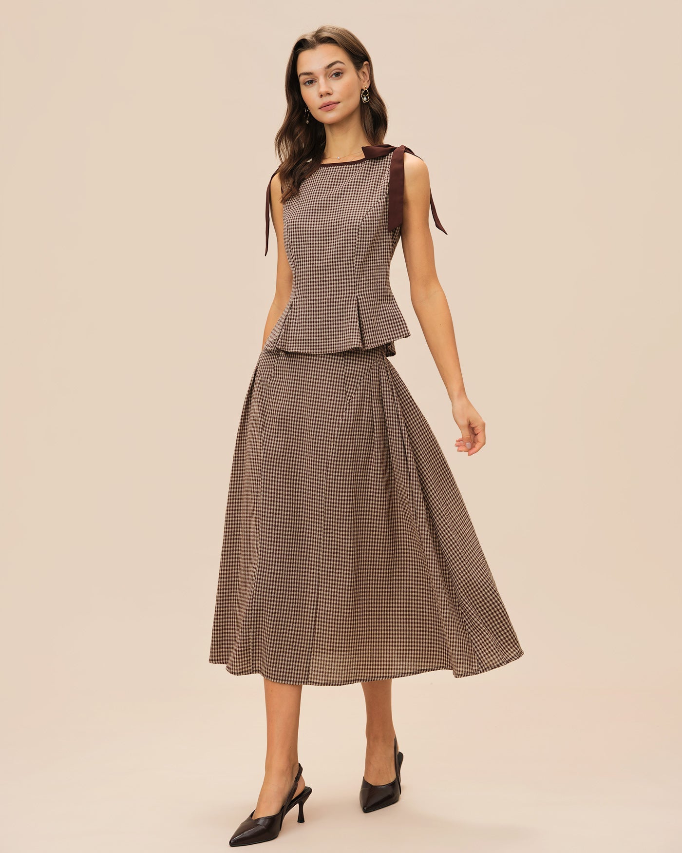 Brown Plaid Midi Skirt | Rihoas