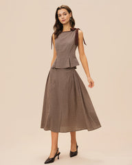 Brown Plaid Midi Skirt | Rihoas