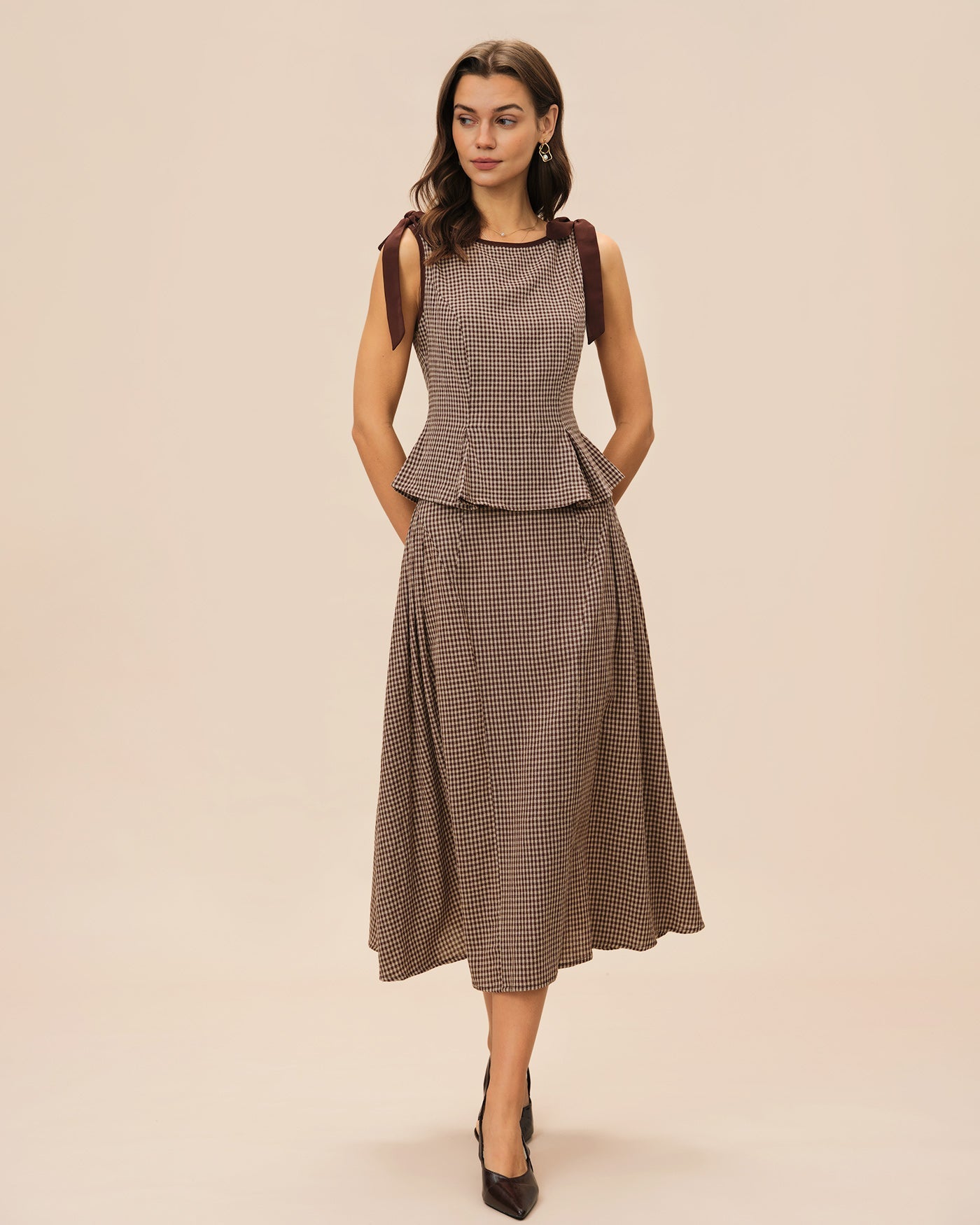 Brown Plaid Midi Skirt | Rihoas