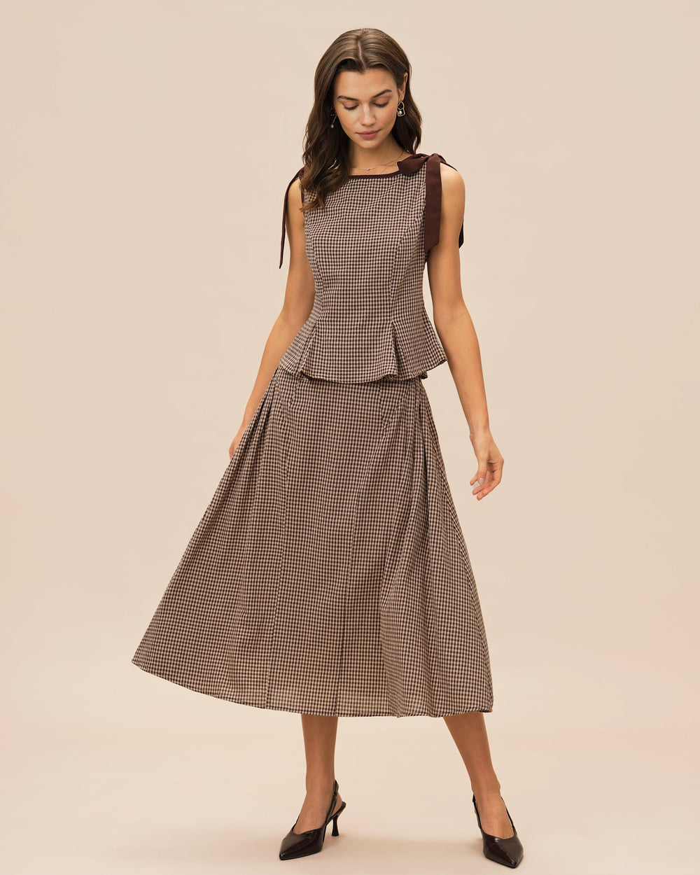Brown Plaid Midi Skirt | Rihoas