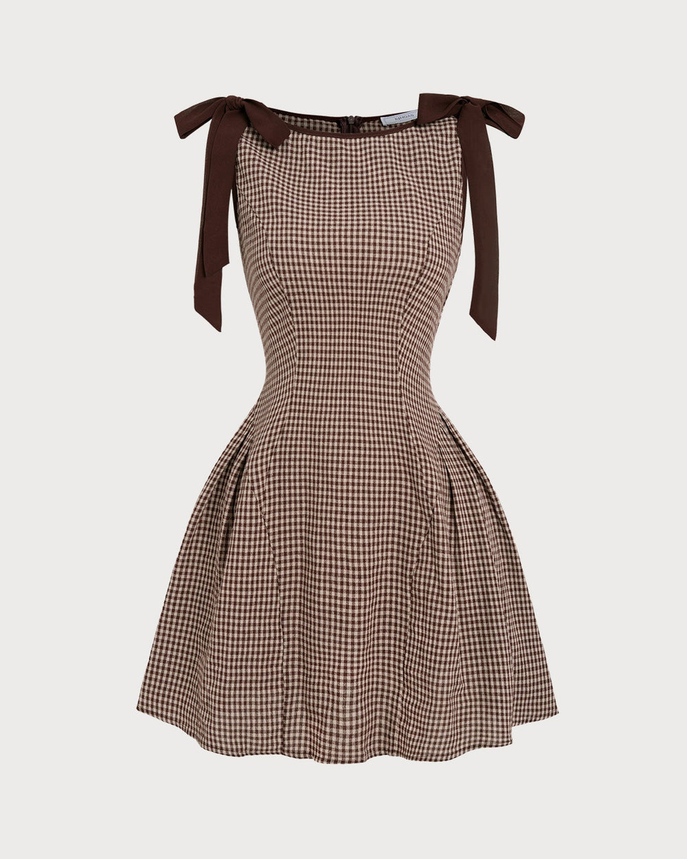 Brown Gingham Tie Strap Mini Dress | Rihoas