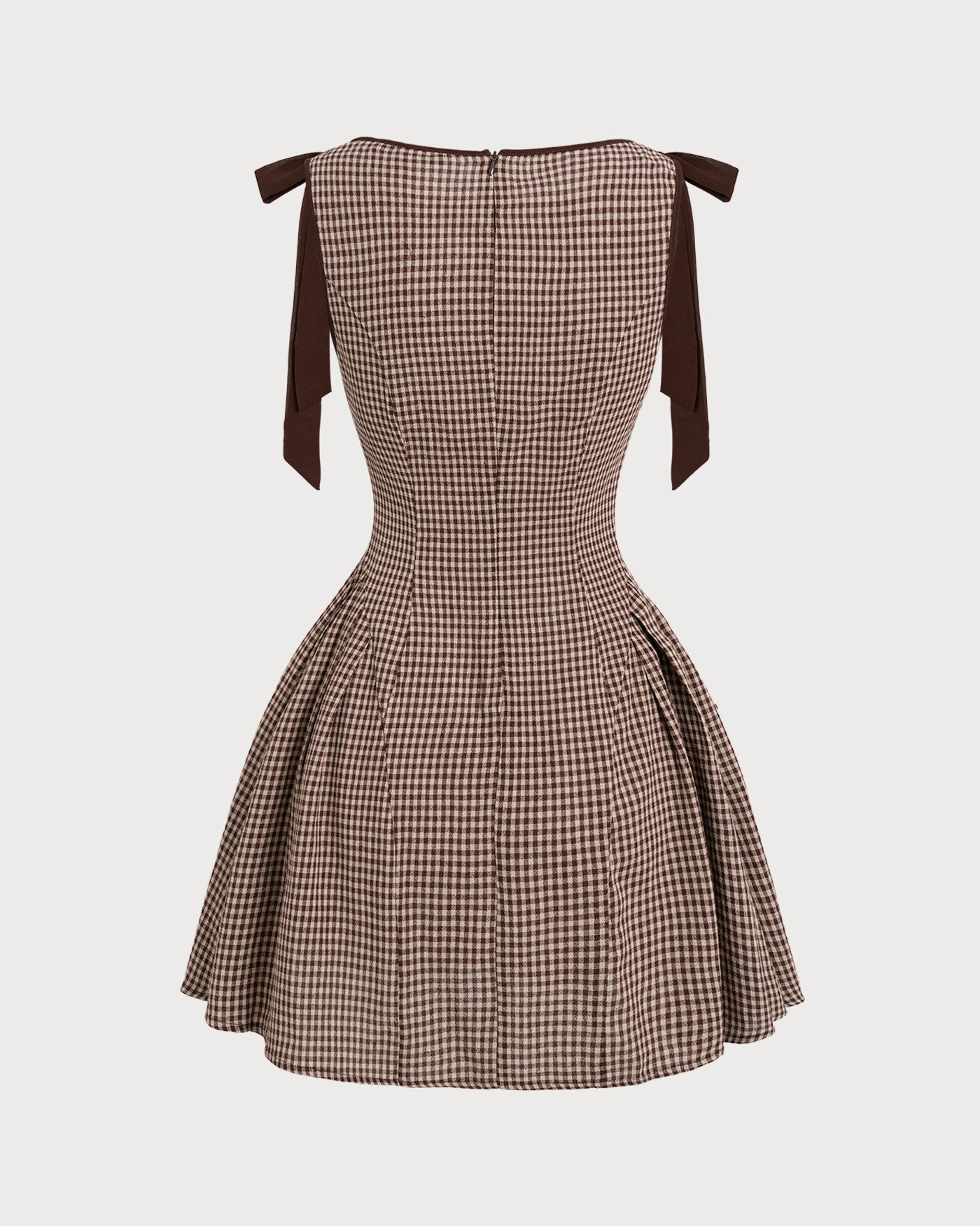 Brown Gingham Tie Strap Mini Dress | Rihoas