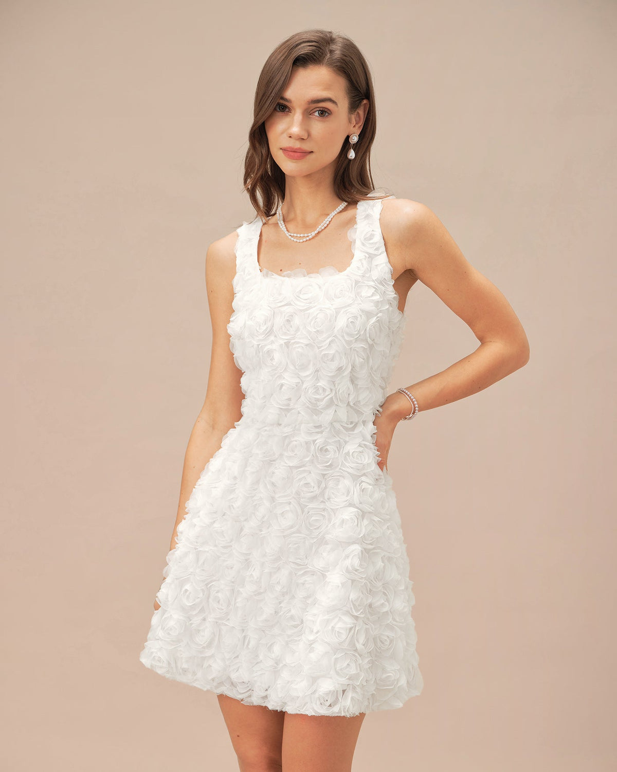 White Square Neck Floral A-Line Mini Dress | Rihoas