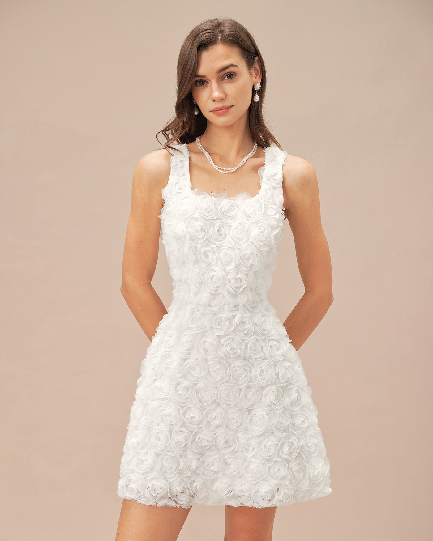 White Square Neck Floral A-Line Mini Dress | Rihoas